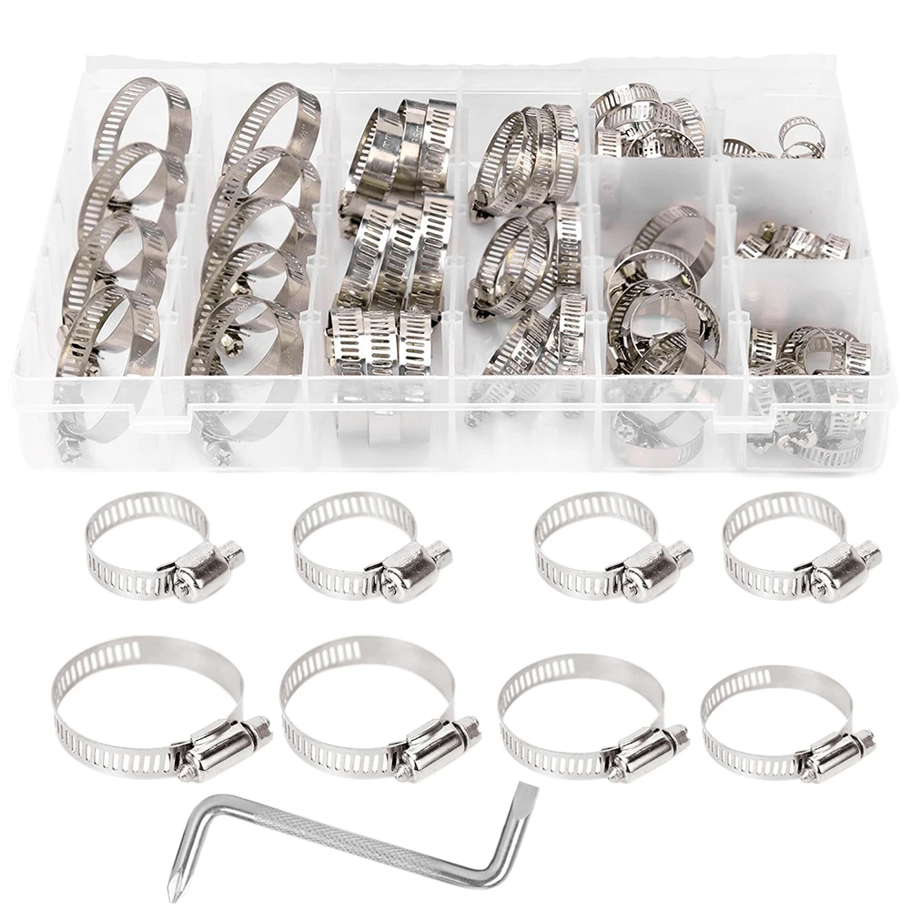 

80Pcs Gear Stainless Steel Tube Pipe Clamp Clips Worm Drive Adjustable Fitting 8-44mm Fuel Line Hose Single Ear Fasteners