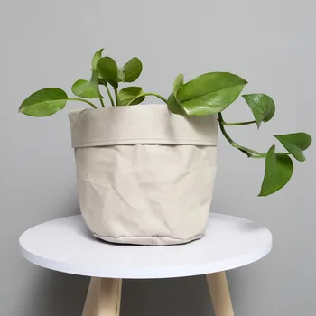 

Reuseable Storage Bag Waterproof Flower Pot Holder Plant Pot Kraft Paper Desktop Flower Pots Washable Planter Pot Flowerpot