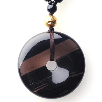 

High-end boutique Natural Obsidian pendant ice seed water grass pattern Obsidian Safety buckle Necklace