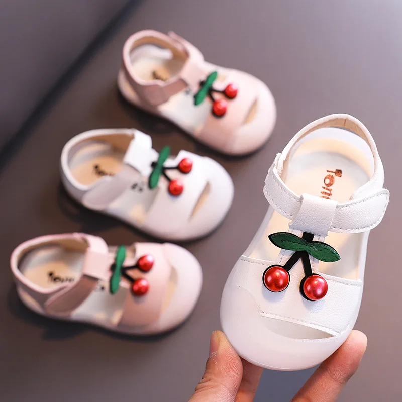 Flower Baby Sandals for Girls Cherry Closed Toe Toddler Infant Kids Princess Walkers Baby Little Girls Shoes Children Sandals