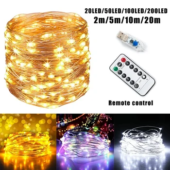 

Copper Wire LED String lights Holiday lighting Fairy Garland For Christmas Tree Wedding Party 2M 5M 10M 20M 20TO 200LED 8 Modes