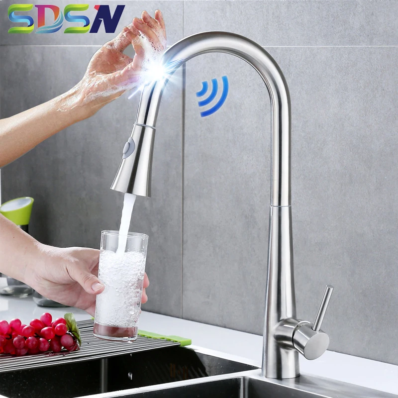 Матовый кухонный кран SDSN Smart Touch, кухонные смесители, выдвижной кухонный смеситель, 304, датчик из нержавеющей стали, кухонные смесители - Цвет: 1270-G-brush-touch-1
