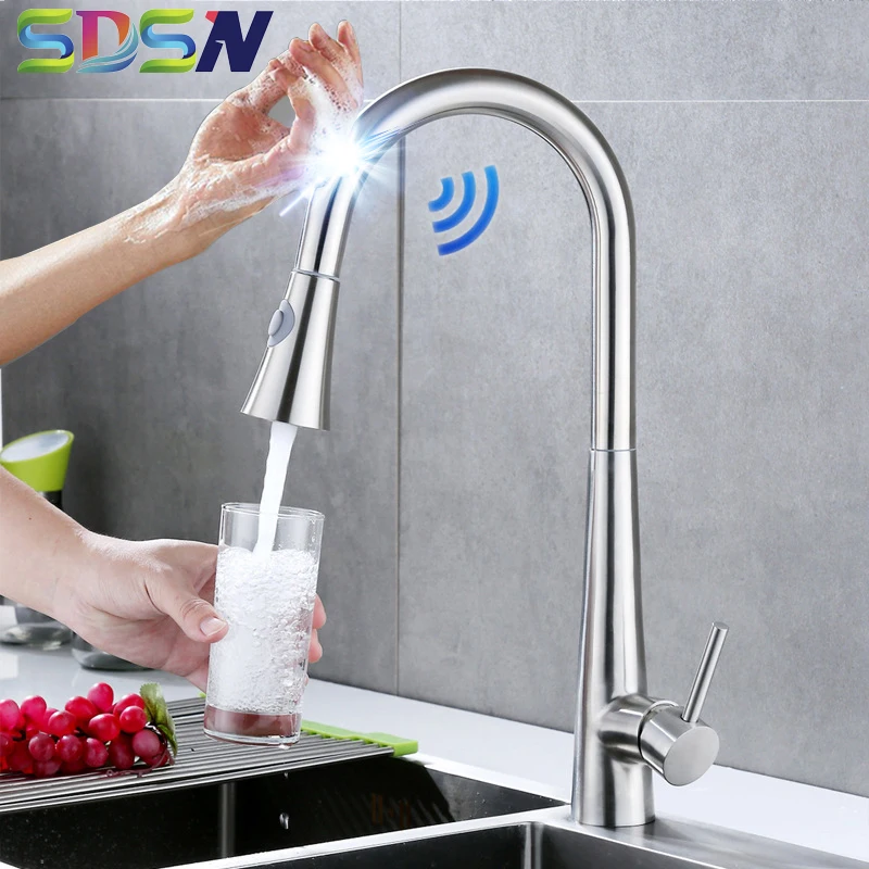 1270-G-brush-touch-1 Матовый кухонный кран SDSN Smart Touch, кухонные смесители, выдвижной кухонный смеситель, 304, датчик из нержавеющей стали, кухонные смесители - Цвет: 1270-G-brush-touch-1