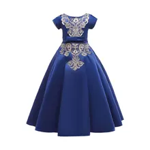 Платья для девочек; вечерние платья с короткими рукавами и цветочной вышивкой; Детские торжественные платья принцессы для выступлений; Новинка