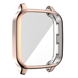 Premium Soft TPU Plating Protective Case Cover with Screen Protector for Garmin Venu SQ Series (Rose gold)