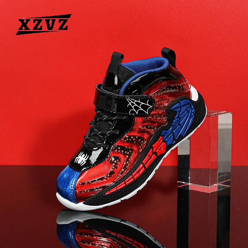 XZVZ Kids Basketball Shoes Microfiber Mirror Upper Design Children's Sneakers MD Non-slip Boys Outdoor Sports Basketball Shoes