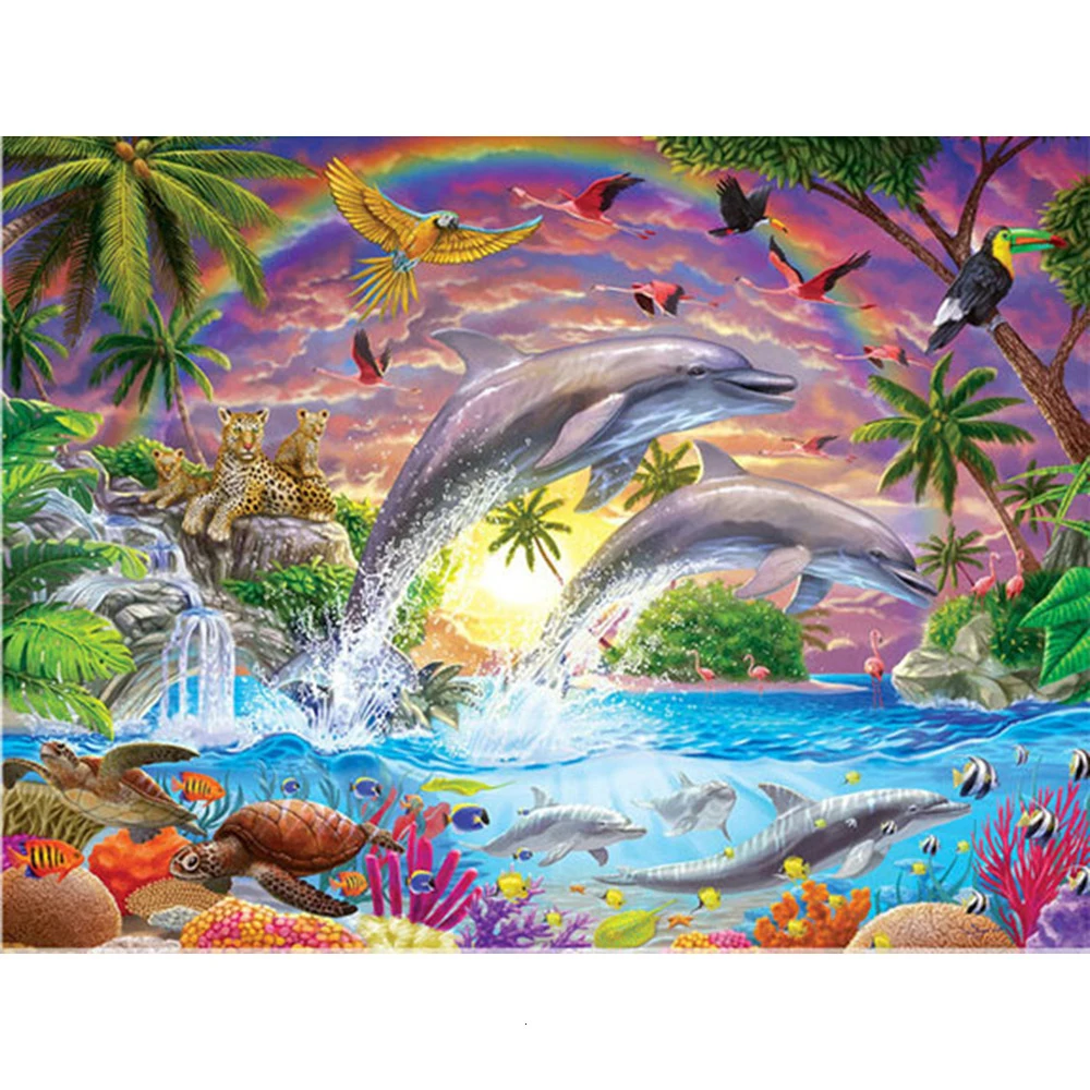 DIY 5D Diamond Painting Animal Dolphins Home Decoration Embroidery Full Drill Rhinestone Picture New Arrival