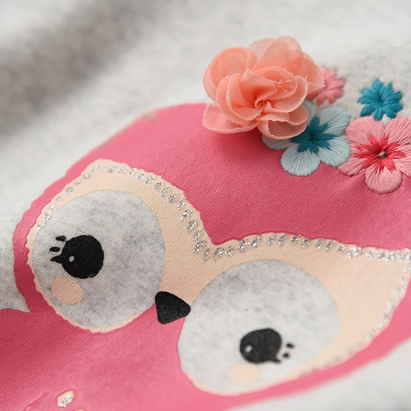 New Autumn Baby Girls Long-sleeved O-necked Flower Owl T-shirt Ruffles Shirt Cotton Children's Fly Long-sleeved T-shirt