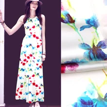 118 см шириной 19 мм белый красный синий цветочный принт 93% шелк и 7% спандекс стрейч белый шелк атласная ткань для летнего платья куртка D1074