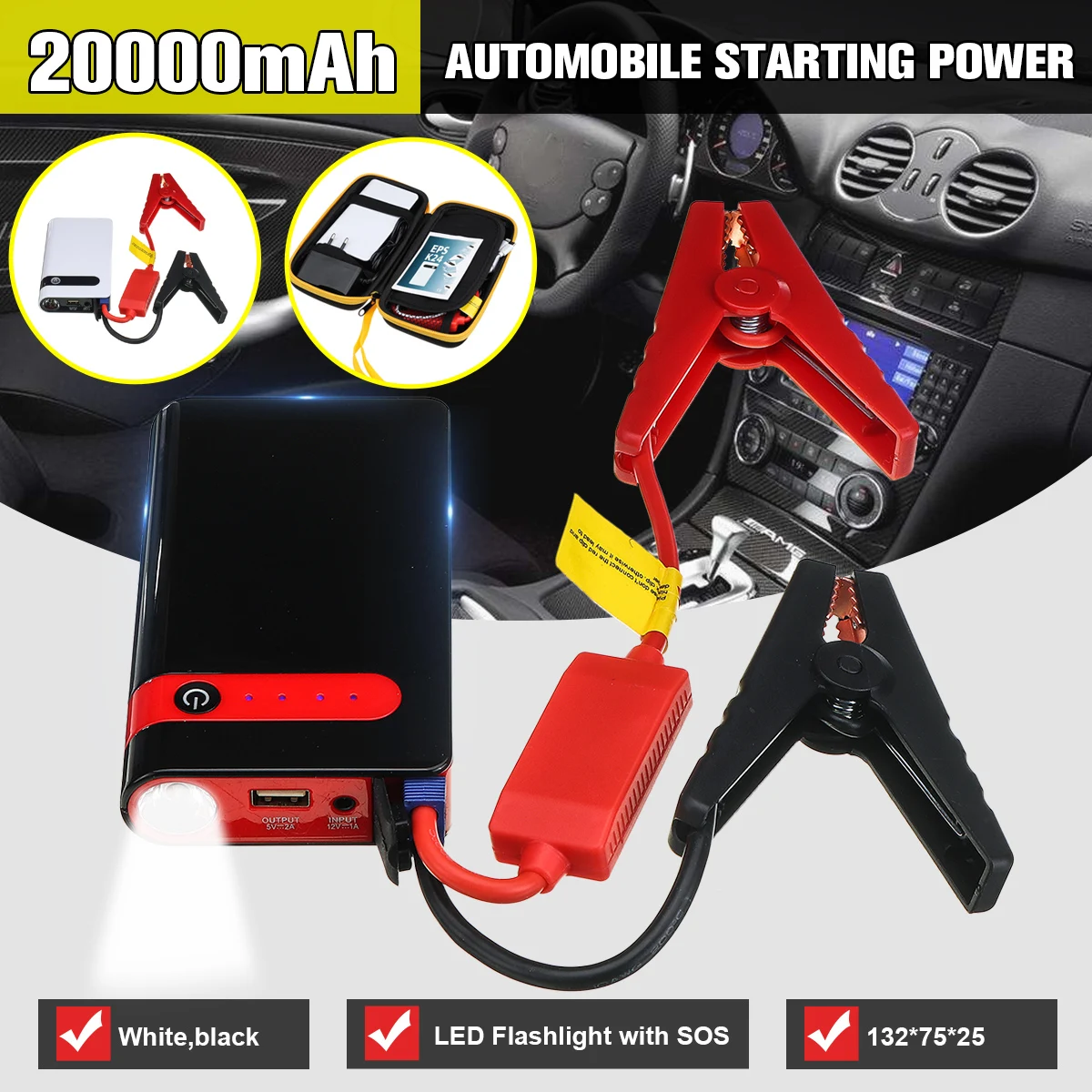 Car Jump Starter 9000mah 500a  12v Vehicle Emergency External Battery Booster