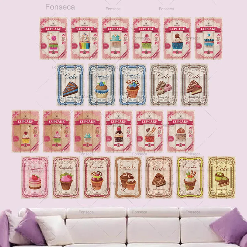 Pink Cup Cake Fruit Chocolate Tin Sign Vintage Metal Wall Decor Retro Poster Plaque Kitchen Cafe Club Room Home Art Plate | Дом и сад