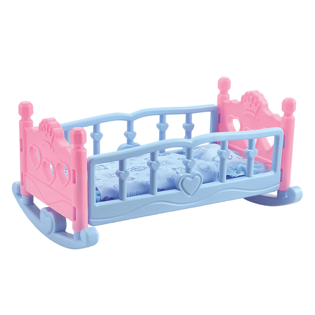 Doll Furniture Rocking Baby Doll Cradle Bed Bedding For 10 Inch Doll Decor