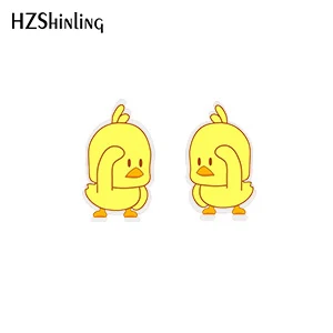 HZSHINLING Новое поступление маленькая Желтая утка серьги из полимеров усадки серьги милые аксессуары акриловые серьги эпоксидная смола