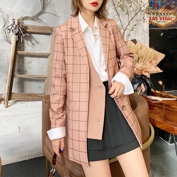 

Spring and autumn women's suit casual plaid stitching suit