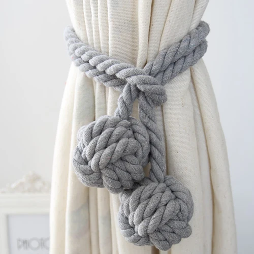 Cotton Rope Braided Curtain Tieback Tassel Cotton Rope Tie Backs with Balls American Pastoral Style 1 Piece - Цвет: 5