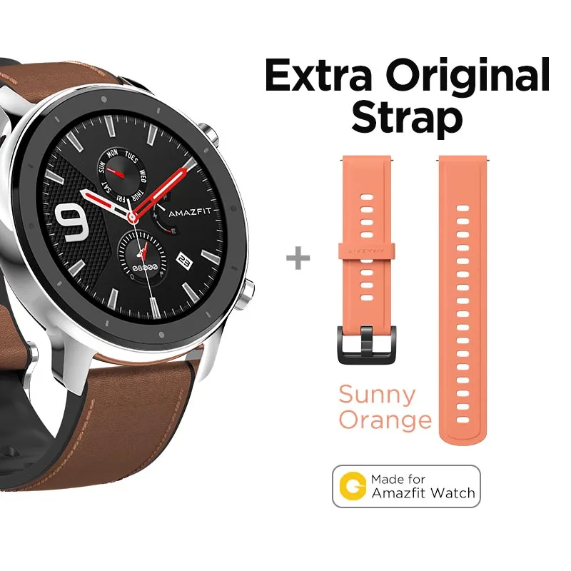 In Stock New Amazfit GTR 47mm Smart Watch 24Days Battery 5ATM Waterproof Smartwatch Music Control Global Version - Цвет: S-Extra Orange Strap