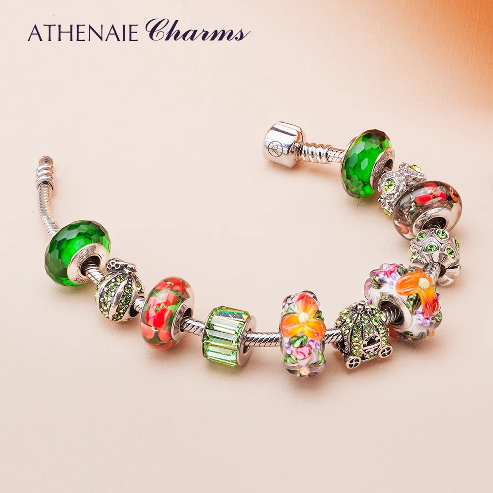 Tanie ATHENAIE szkło murano 925 srebrny rdzeń hawajski Maui kwiatowy Lei urok koralik Fit bransoletka pandora i naszyjnik moda DIY biżuteria
