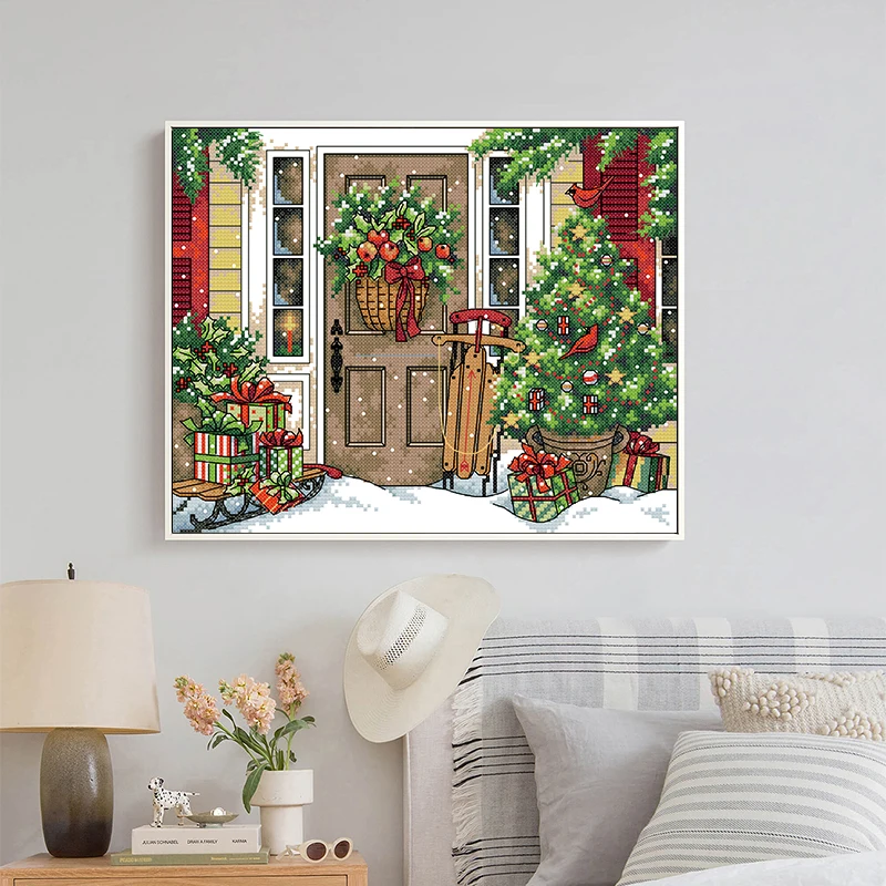 Welcome Christmas Stamped Cross Stitch Kit Needle thread Fabric Embroidery Sewing Set 11CT 14CT Counted Pattern Home Decor Gift