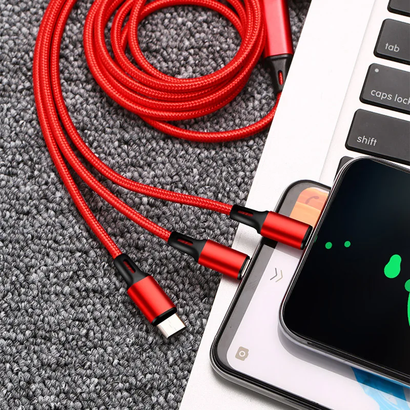 3 в 1 Usb Быстрый кабель несколько зарядки Micro usb type C Кабель Apple нейлоновая строка данных для iPhone Xiaomi huawei зарядный кабель