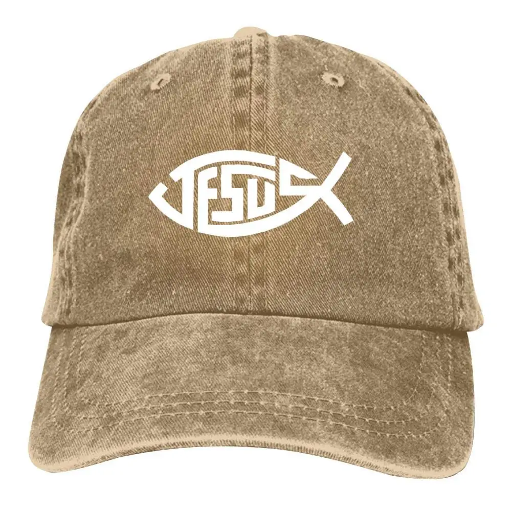 Мужская винтажная Регулируемая хлопковая бейсбольная кепка с изображением Иисуса христианского рыбки, Джинсовая Шляпа для папы, ковбойская шляпа