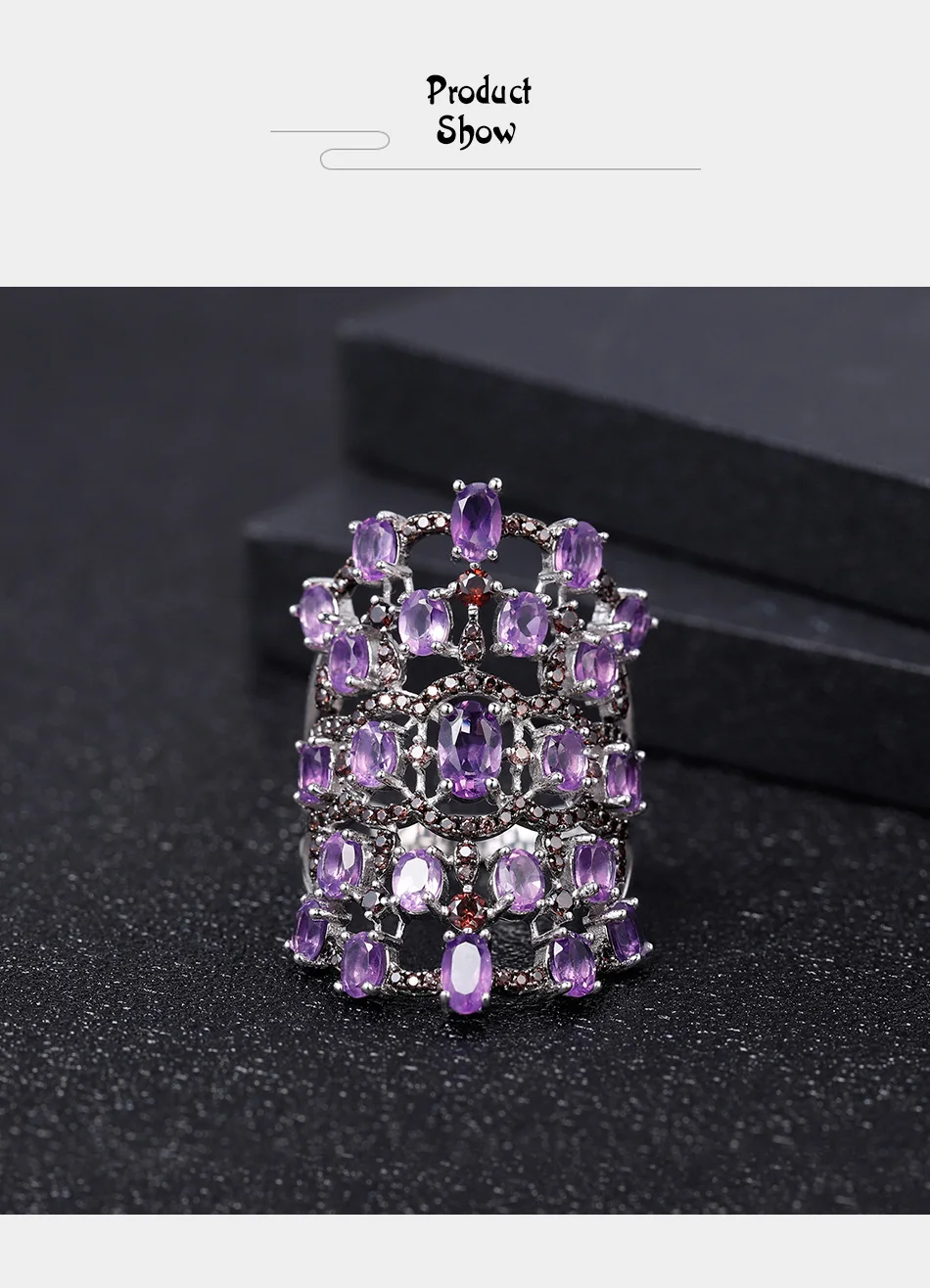 GEM'S балетное роскошное 925 пробы Серебряное Винтажное кольцо с драгоценным камнем 7.44Ct натуральный аметист кольца на палец для женщин хорошее ювелирное изделие