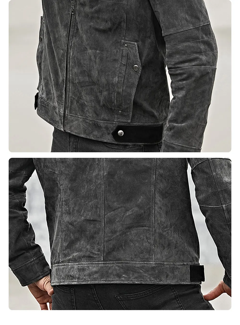 Kожаная куртка мужская байкерская куртка FLAVOR, пальто из натуральной кожи со стоячим воротником, тренчкот из свиной шкуры серого цвета