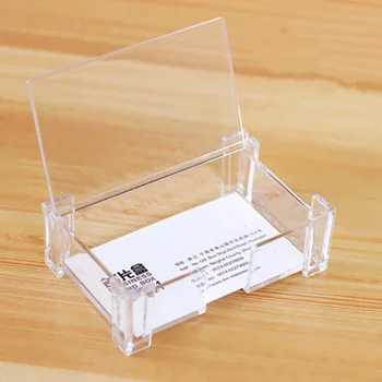 

Transparent plastic business card storage box case with cover Business card holder desktop organizer for home office