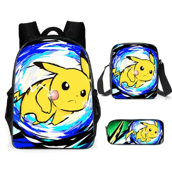 

3Pcs/Set Schoolbag New Hot Sale Pikachu Anime Prints Children Shoulder Backpack Kids School Bags Boys Girls Bookbag C306