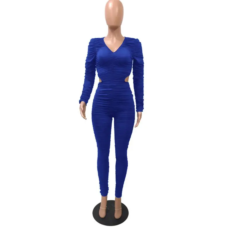 ZKYZWX Sexy Bodycon Jumpsuit Fashion Nova Overalls One Piece Club Outfits Draped Backless Long Sleeve Rompers Womens Jumpsuit