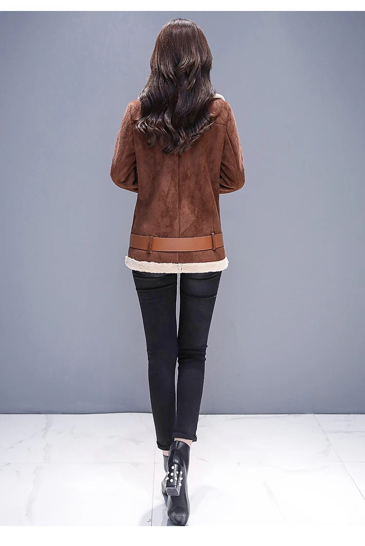 Short Coat Women's Fur Winter New Style Lace-up Suede Lambs Wool Motorcycle Jacket Cotton Coat Women's Fashion