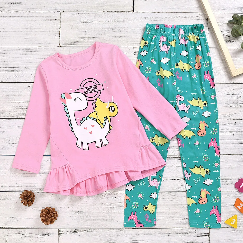 Toddler Kids Baby Long Sleeve Cartoon T-shirt Tops+Floral Pants Outfits Sets Newborn Clothes Kids Clothes Warm Sweatsets Set