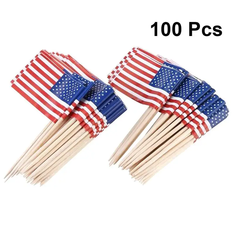 100pcs American National Flag Cake Topper Decor Insert Card For 4th Of July Independence Day Party Gathering Cupcake Toppers