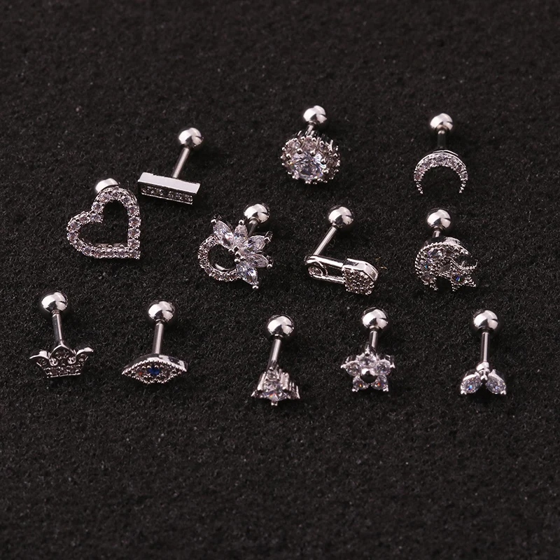 Sellsets, новинка, 1 шт., большое сердце, луна, звезда, CZ, болтаются, пирсинг, ювелирные изделия, стальная штанга, серьги, спиральный для хряща, шпильки