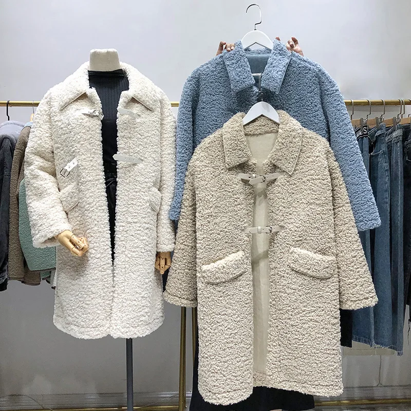

Overcoat Women's Thick Loose-Fit Korean-style Lambs Wool 2019 New Style Early Autumn Winter Medium-length INS Coat