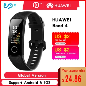 

Huawei Band 4 Smart Band Multiple Languages Tracker Smart Watch Heart Rate Health Monitor New Watch Faces USB plug Charge
