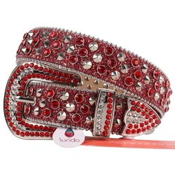 Luxe Red Studded Belt Gothic Jeans Glitter Rhinestones Belt Designer Leather Diamond Strap Men Fashionable Waist Belts For Women