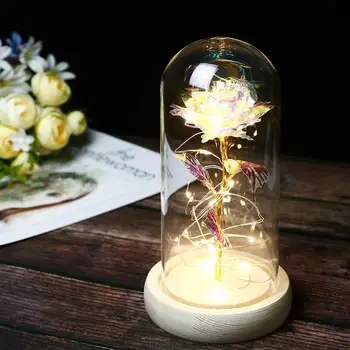 

Valentine Day Flower Gift Simulative Rose LED Lamp Delicate Glass Rose Cover Decoration Desktop Night Light Layout