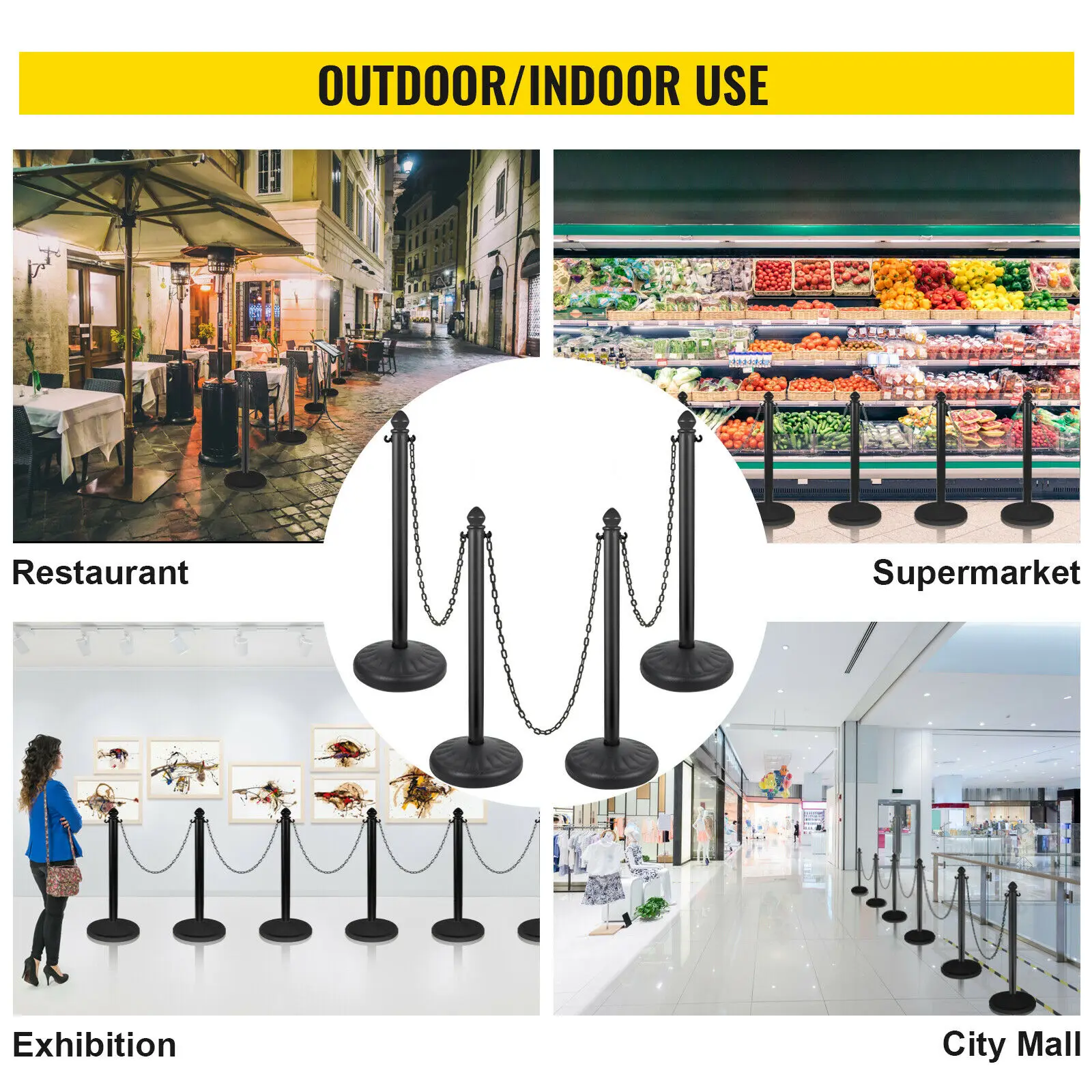 VEVOR 4pcs 6pcs Plastic Stanchion Outdoor Queue Barrier C-Hooks Fillable Base with 39Inch Plastic Chain for Access Crowd Control 2