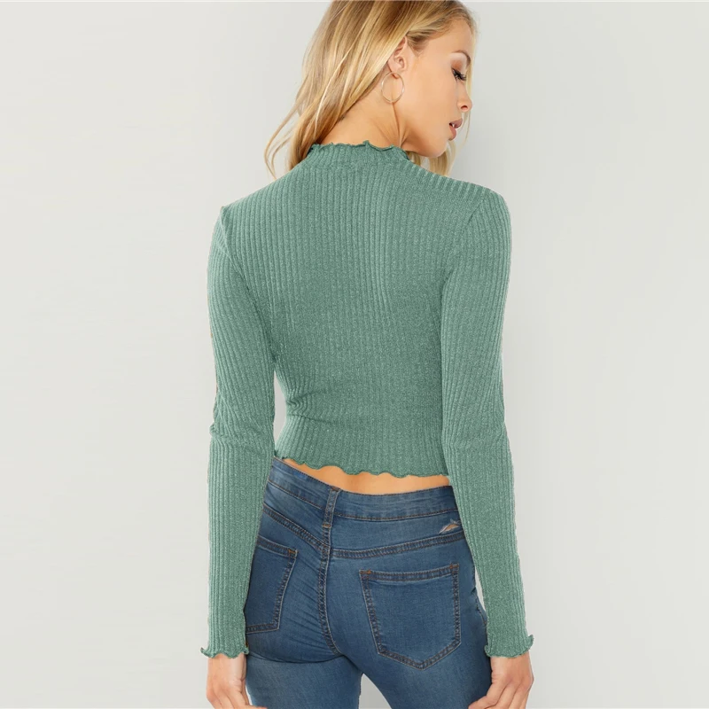 Dotfashion, бордовые, с салатовой отделкой, одноцветные, с длинным рукавом, кроп-топы для женщин, осень, футболка, женская одежда, повседневная, облегающая футболка