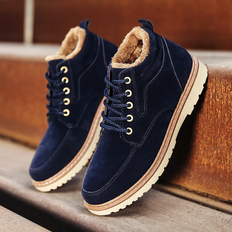 Warm Winter Men Boots Genuine Leather Ankle Boots Men Winter Work Shoes Fur Snow for Botas 452