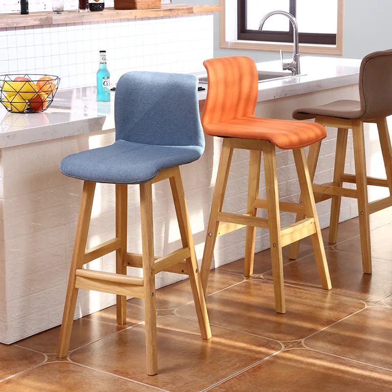 

Yulai cegar xuan Solid Wood Bar Chair Modern Minimalist European Style Retro Bar Chair Creative Backrest Front Desk High Base St