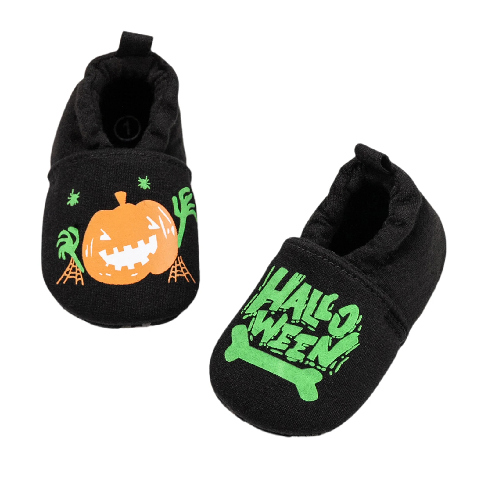 Baby Shoes Pure Cotton Comfortable Halloween Glowing Cartoon Pumpkin Print Toddler Outing Shoes Red/Black, 0-18 Months