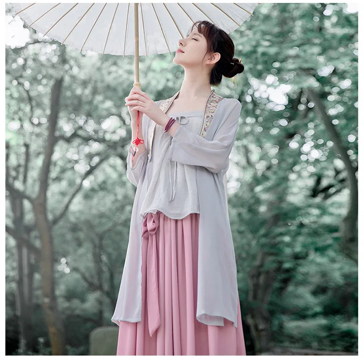 

summer new original design traditional Chinese style Han Embroidered outerwear+strap+long skirt set suit for women