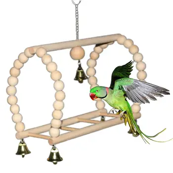 

Pets Bird Parrot Wooden Hanging Bell Swing Ladder Cage Bite-Resistant Chew Toy Durable Pet Supplies