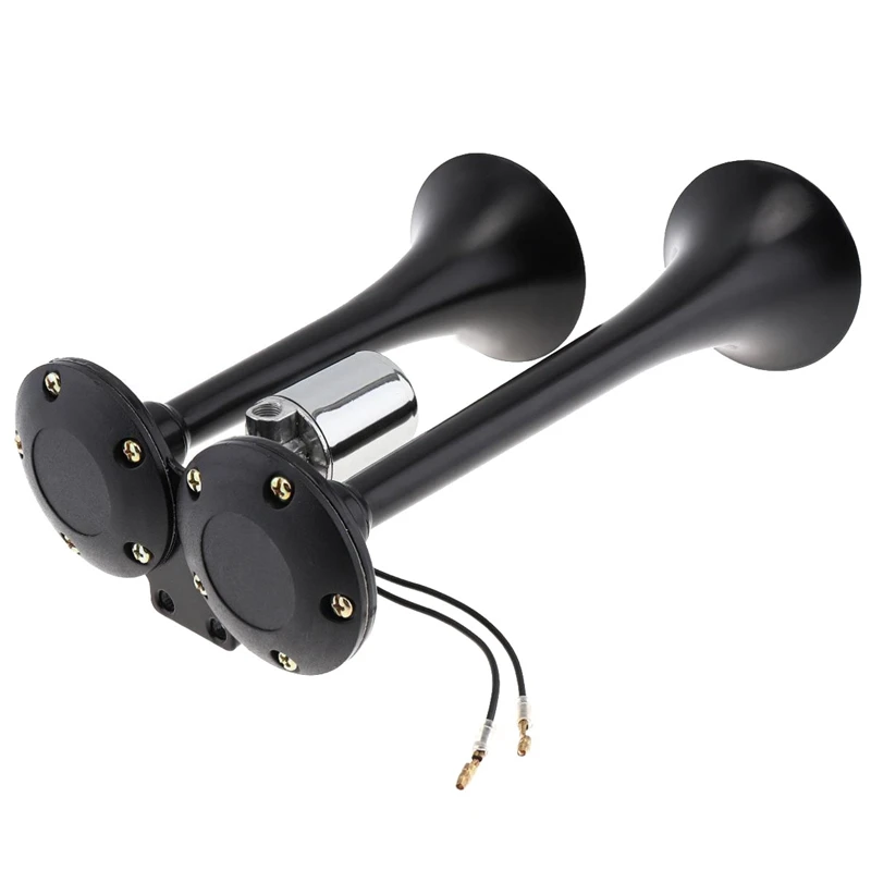 12 V/24 V 178DB Универсальный супер громкий звуковой сигнал черный двойной трубы воздушный рожок для грузовых автомобилей лодки