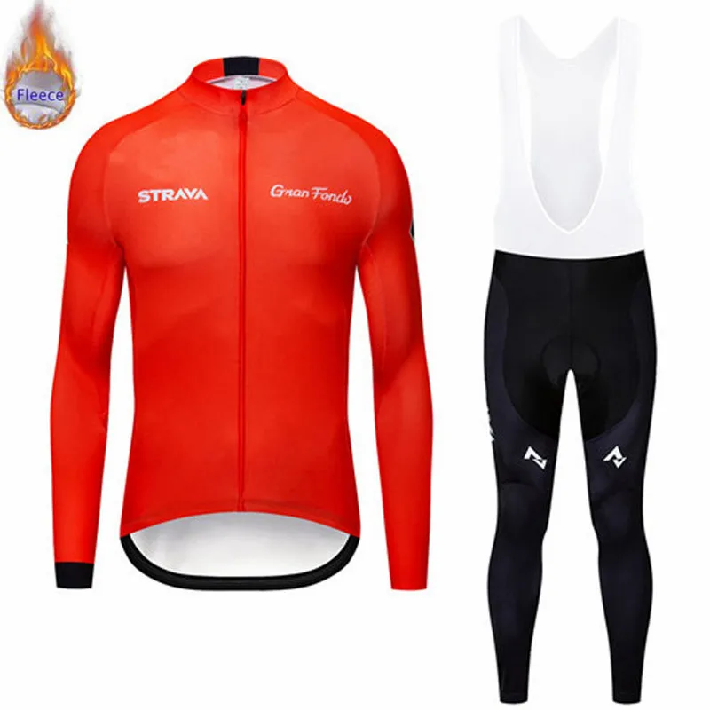 STRAVA зимний теплый флисовый комплект одежды для велоспорта Мужская Новая трикотажная одежда спортивный костюм для езды на велосипеде MTB Одежда комбинезон теплые комплекты