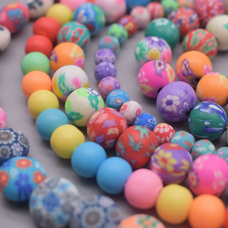 Flower Polymer Clay Beads Mix / Assorted Beads (8mm / Round