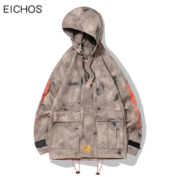 

2019 Mens Baseball Jackets Camouflage Windbreaker Fashion Letters Printed Cotton Hooded Jacket Coat Male Drawstring Overcoat