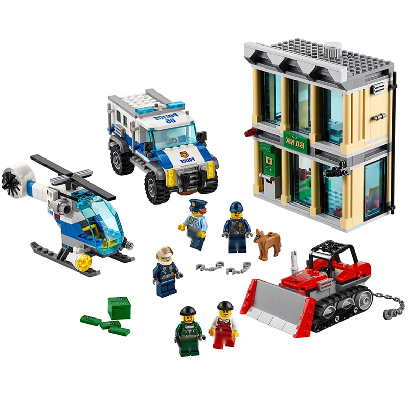 

591pcs Legoinglys City Police Series Bulldozer Break-in Bank Building Blocks Bricks Enlighten Toys for Children 10659 Gift