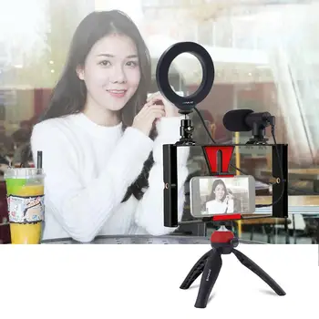 

Smartphone Vlogging Rig Set Professional Kit LED Ring Light+Microphone+Tripod Phone Stand Mount for Phones/Camera Live Broadcast